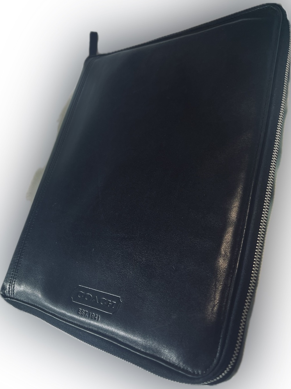Coach Black Leather Zip Around Business Padfolio Portfolio Organizer